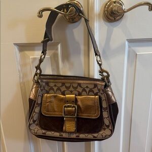 Coach Brown and Gold Shoulder Bag